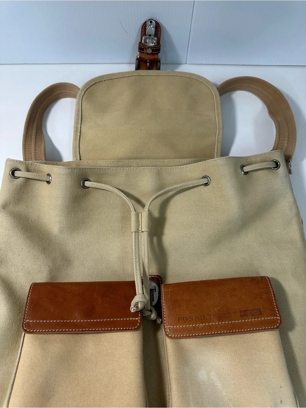 Fossil Expedition Co. Canvas Backpack Brown Leather Trim Durable Travel Gear